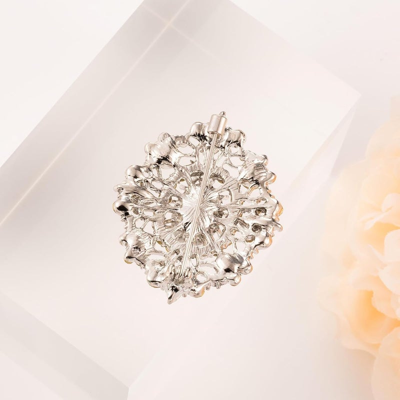 LAXPICOL Vintage Clear Austrian Crystal Brooch Pin for Women Elegant Wedding Bridal Brooches Broach Pin 1.69"*1.39" - Image 5